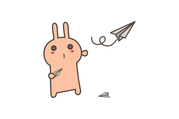 Back to School Bunny Playing Plane Paper Graphics