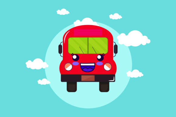 Back to School Bus Kawaii Circle Cloud Graphics